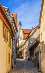 Fototapeta premium Rothenburg ob der Tauber, Germany. Picturesque street in the historical part of the city