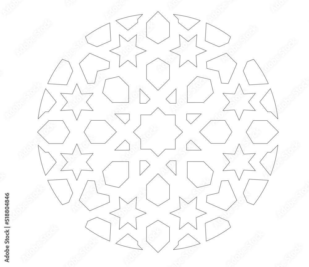 Poster 2d cad drawing of islamic geometric pattern. islamic patterns use elements of geometry that are repe