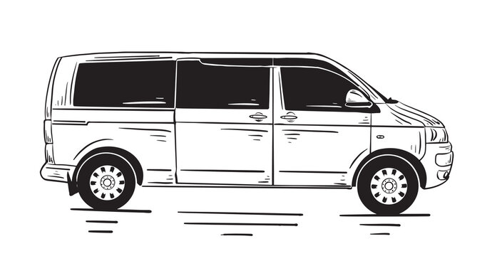 Minibus Minivan. Isolated minivan template on white for vehicle branding, corporate identity. Side view.Vector illustration.Delivery.
