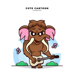 Cute cartoon character of mammoth is playing guitar