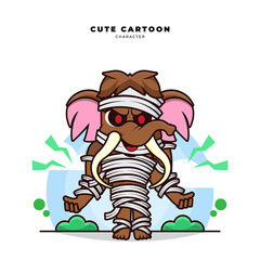 Fototapeta premium Cute cartoon character of mammoth is mummified