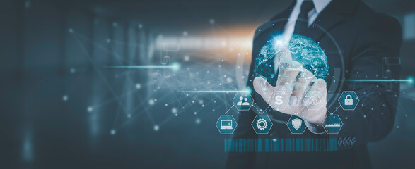 Businessmen connected to a global business network concept , investors, customers by exchanging sales information, business development finance,banking , technology, 