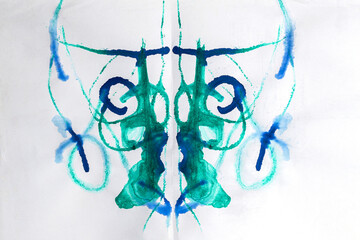 Abstract ink blot test used in psychoanalysis. Colorful symmetric shapes on white background for...