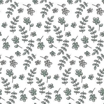 Gray flower leaf Seamless pattern