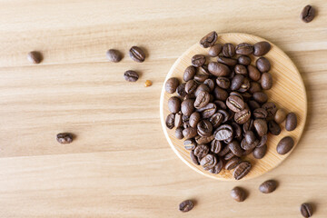 coffee beans on wooden background