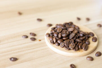 coffee beans on wooden table 