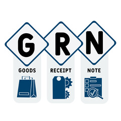 GRN - goods receipt note acronym, business concept. word lettering typography design illustration with line icons and ornaments. Vector infographic illustration for presentations, sites, reports