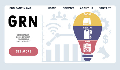 GRN - goods receipt note acronym, business concept. word lettering typography design illustration with line icons and ornaments. Vector infographic illustration for presentations, sites, reports