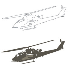 military helicopter vector illustration, Helicopter silhouette in black vector, Attack helicopter side view isolated