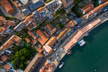 Fototapeta na wymiar aerial view of Whitby, Yorkshire seaside town resort and fishing port 