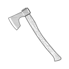 A quick sketch of an axe in the style of a doodle. Vector drawing hand-drawn isolated on a white background.