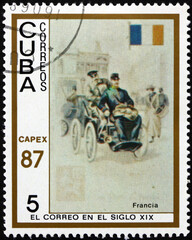 Postage stamp Cuba 1987 early p.o. automobile from France