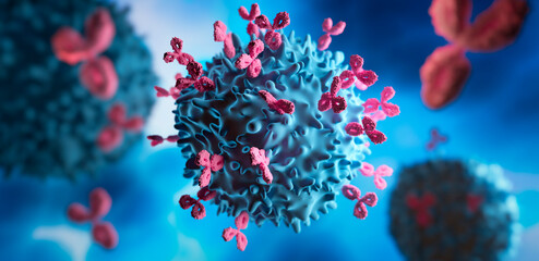 Antibodies - visual concept of immune System - 3D illustration - 518810651