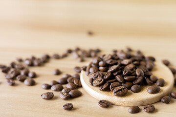 coffee beans on wooden background