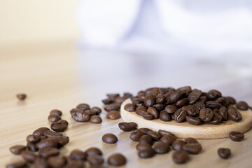 coffee beans on wooden background