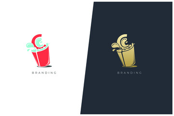 C Letter Milk Tea Logo Vector Concept - Monogram Icon Trademark. Universal C Logotype Brand