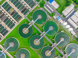 aerial view sewage treatment plant near downtown 