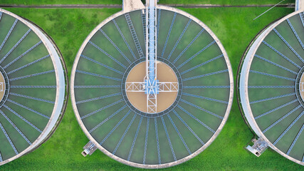 aerial view sewage treatment plant near downtown 