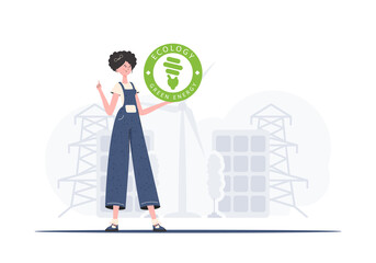 ECO friendly concept. Woman holding ECO logo in her hands. trendy style. Vector illustration.