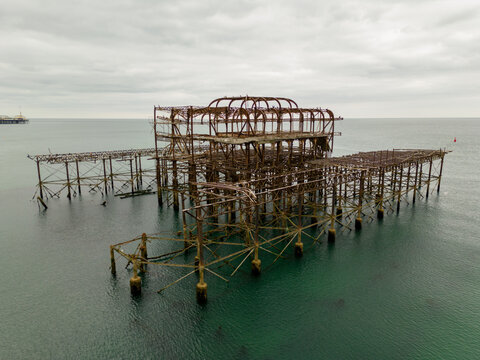 Aerial photo of the Brighton West Pier UK circa 2022