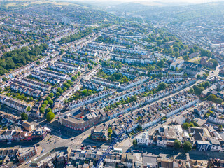 Obraz premium Aerial photo rows of townhomes in Brighton UK