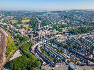 Aerial photo railroad tracks running through Brighton UK