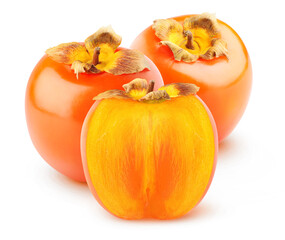 Two and a half persimmons isolated on white background
