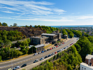 Aerial photo Scottish Government building on a hill Edinburgh UK