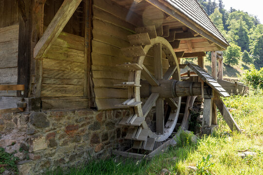 Wooden wheel of an old water mill. Black Forest. Glottertal. Baden-Wuerttemberg. Germany