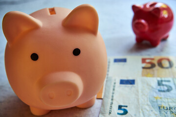 świnka skarbonka, banknoty euro 