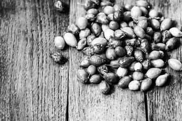 Dried rosehips .Rose hip or rosehip, commonly known as the dog rose (Rosa canina)