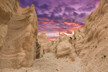 Panoramic view of italian canyon called Lame Rosse in the national park of Monti Sibillini during...