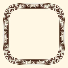 Greek key pattern, rounded square frame. Decorative ancient meander, greece border ornament with repeated geometric motif. Vector EPS10.