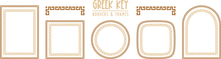 Greek key frames and borders collection. Decorative ancient meander, greece ornamental set, repeated geometric motif. Fframes consist from tiny bricks, easy to resize or change frames proportion