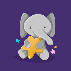 Cartoon cute animals for baby card elephant with a star in space cosmos