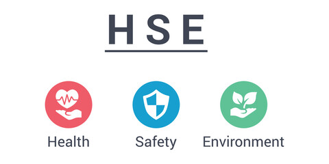 HSE vector infographic illustration concept of health, safety and environment with icons