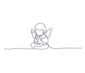 Angel. Continuous line art drawing. Vector illustration for interior, t shirt print, stamp, engraving, packaging, card.  On a festive, cheerful and sad occasion