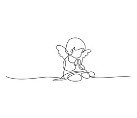 Angel. Continuous line art drawing. Vector illustration for interior, t shirt print, stamp, engraving, packaging, card. 