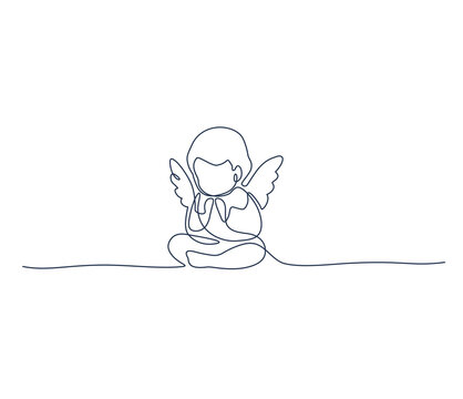 recommend clip art: Angel. Continuous line art drawing. Vector illustration for interior, t shirt print, stamp, engraving, packaging, card.  On a festive, cheerful and sad occasion