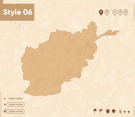Afghanistan - map in vintage style, retro style map, sepia, vintage. Vector map.