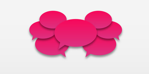 Set of pink, purple or lilac color speech bubble text, chatting box, message box outline cartoon. Icon or sign speak text message . Balloon doodle style of thinking sign symbol. 