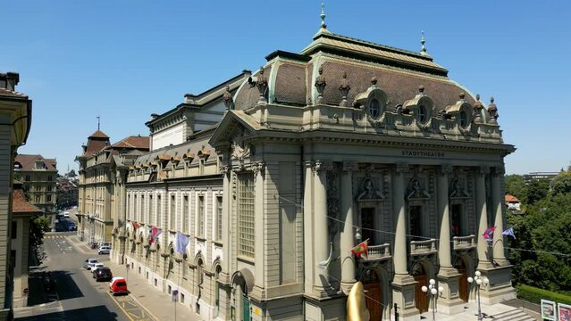City Theater of Bern in Switzerland from above - the capital city aerial view