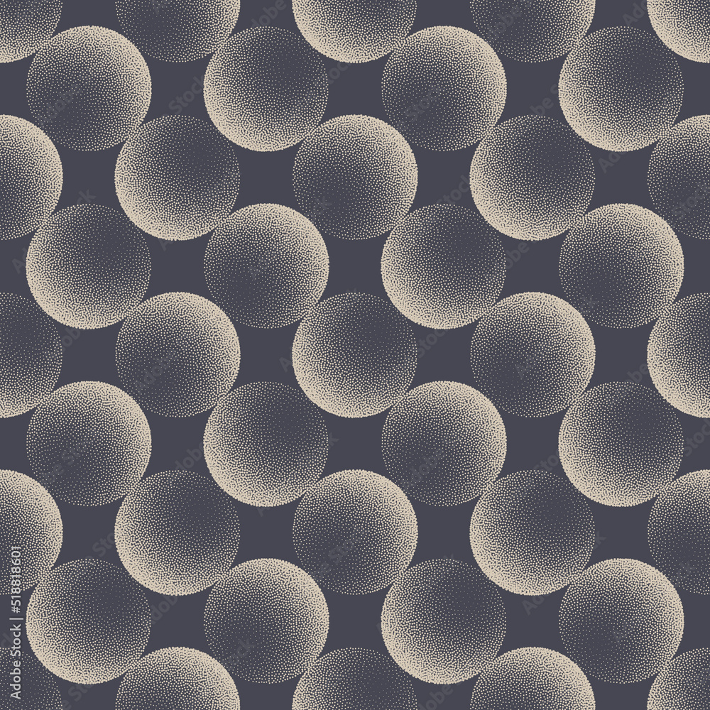 Poster 3d balls stipple cool seamless pattern vector trend dot work abstract background. spheres grid struc