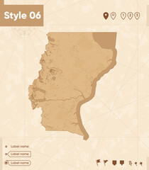 Santa Cruz, Argentina - map in vintage style, retro style map, sepia, vintage. Vector map.