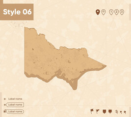Victoria, Australia - map in vintage style, retro style map, sepia, vintage. Vector map.