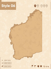 Western Australia, Australia - map in vintage style, retro style map, sepia, vintage. Vector map.