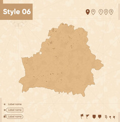 Belarus - map in vintage style, retro style map, sepia, vintage. Vector map.