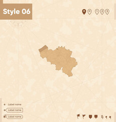Belgium - map in vintage style, retro style map, sepia, vintage. Vector map.