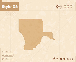 Kgalagadi, Botswana - map in vintage style, retro style map, sepia, vintage. Vector map.