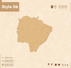 Mato Grosso Do Sul, Brazil - map in vintage style, retro style map, sepia, vintage. Vector map.